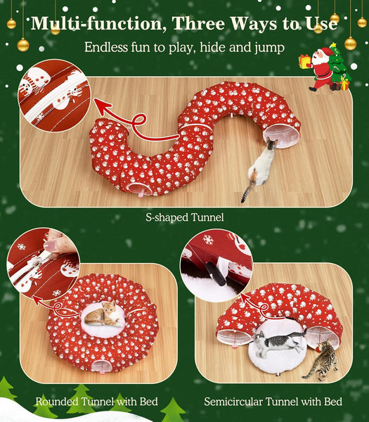 Cat Christmas Tree Comfort White Cat Donut Tunnel For Christmas Tree - Christmas Themed Cat Proof Christmas Tree