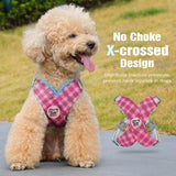 Pawaboo Small Dog Harness and Leash Set, Puppy Harness X-Frame No Pull No Choke, Dog Vest Harness Adjustable for Small Medium Sized Dogs,Soft Breathable Pet Harness for Walking Outing, S, Pink Plaid