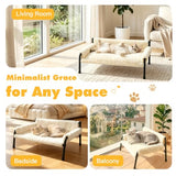 Pawaboo Elevated Cat Couch Bed for Indoor Cats, Sturdy Metal Frame Cat Sofa | Cat Bed Furniture with Removable Washable Cover, Reclined Backrest, Fluffy Raised Pet Sofa Kitten Hammock Chair Home, Beige
