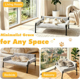 Pawaboo Elevated Cat Couch Bed for Indoor Cats, Sturdy Metal Frame Cat Bed Furniture with Removable Washable Cover, Reclined Backrest, Fluffy Raised Pet Sofa Kitten Hammock Chair for Home, Gray