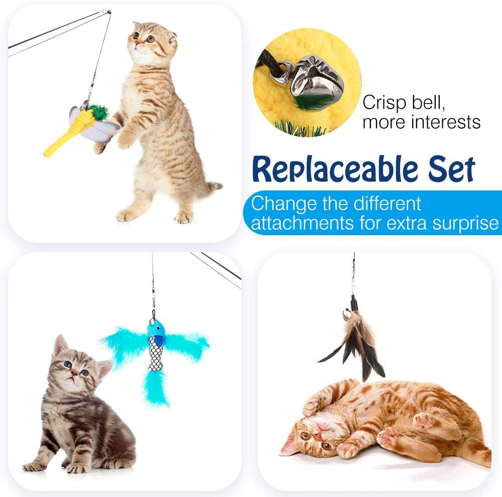 Vavopaw Interactive Cat Toys, 2-In-1 Cat Feather Toys, Adjustable