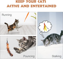 7PCS Retractable Interchangeable Feather Teaser Cat Toys