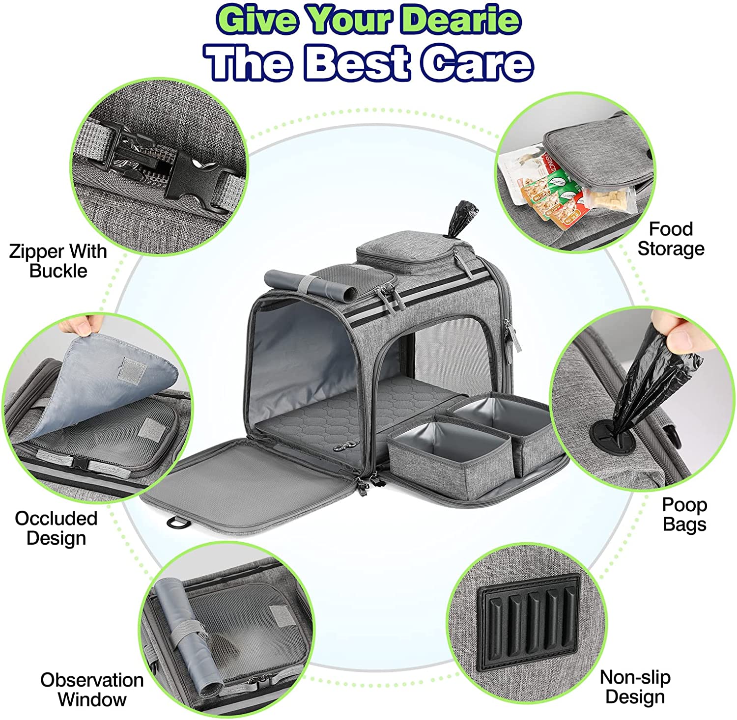 Airline Approved Pet Carrier with 2 Bowls